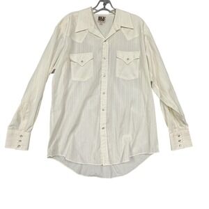 Ely Cattleman Shirt Mens Large 16.5x34 White Western Pearl Snap Long‎ Sleeve